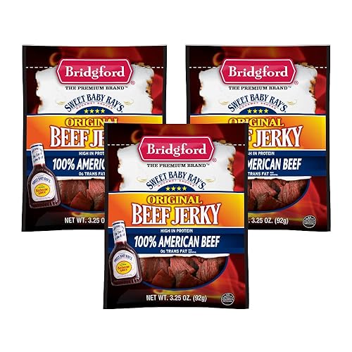 Vista 14 de Bridgford Sweet Baby Ray's Beef Jerky Teriyaki dulce de 3.25 onzas, paquete de 2 – Snacks ricos en proteínas para dietas bajas en carbohidratos