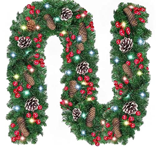 Guirnalda de Navidad,Guirnalda de Pino Artificial,Guirnalda de Navidad Artificial,Guirnalda Navideña Decorada,Adornos Guirnalda de Navidad Decoración Led Luces para Escaleras, Paredes, Puertas 9FT Cover