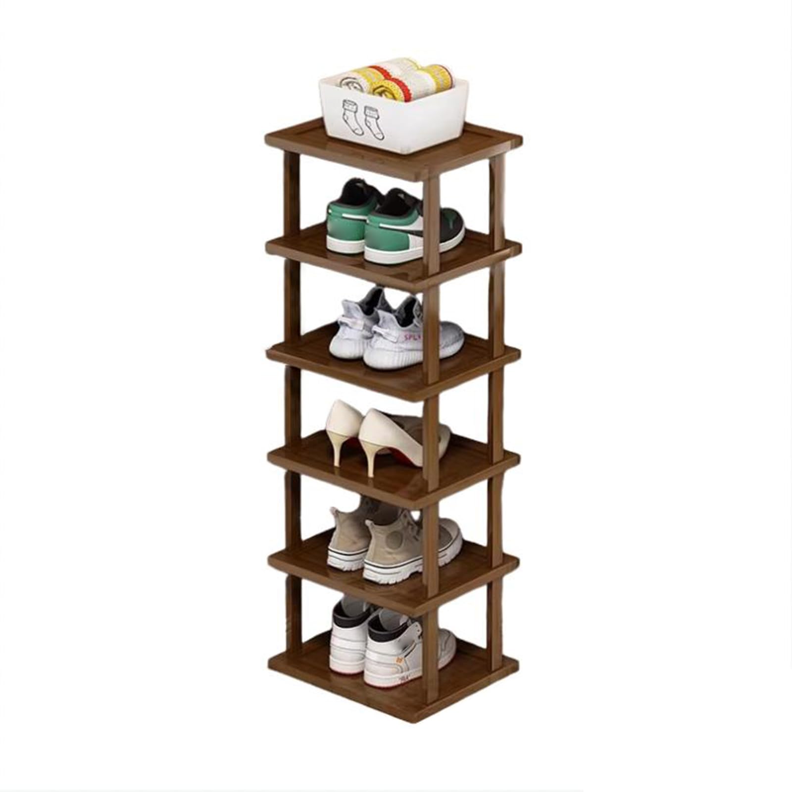 Étagère chaussures bois pour entrée et chambre JATIBOSH, petit rangement 6 niveaux