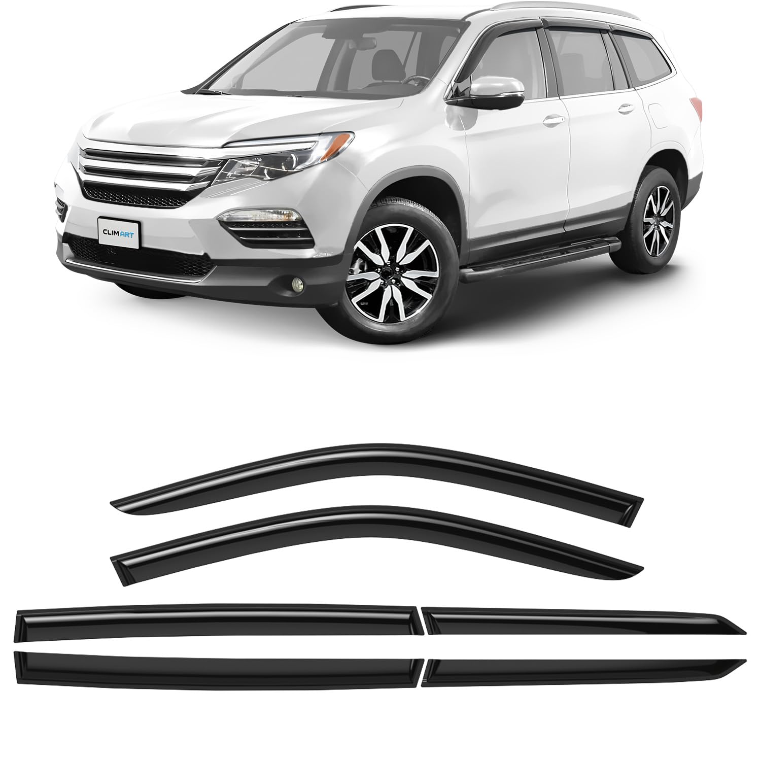 Déflecteurs De Fenêtre Pour Honda Pilot 2016-2022 - 6 Pièces, Noir, Résistant Aux éclats