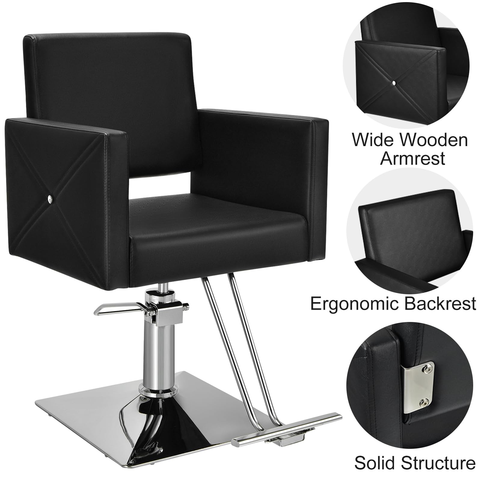 HOMASIS Poltrona da Parrucchiere con Poggiapiedi, Sedia da Barbiere con Altezza Regolabile 94,5-110 cm, Poltroncina Girevole con Capacità 150 kg per Salone di Bellezza, Tatuaggi, Pedicure, Nero