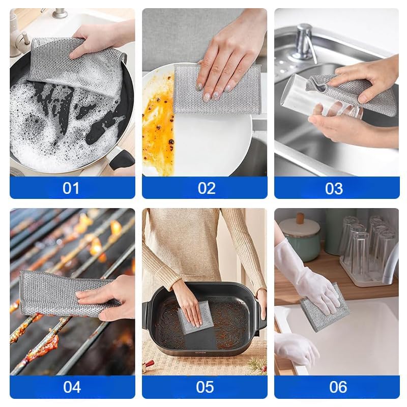 Paños multiusos antiarañazos – Paños de cocina de malla plateada para limpieza y fregado de cocina