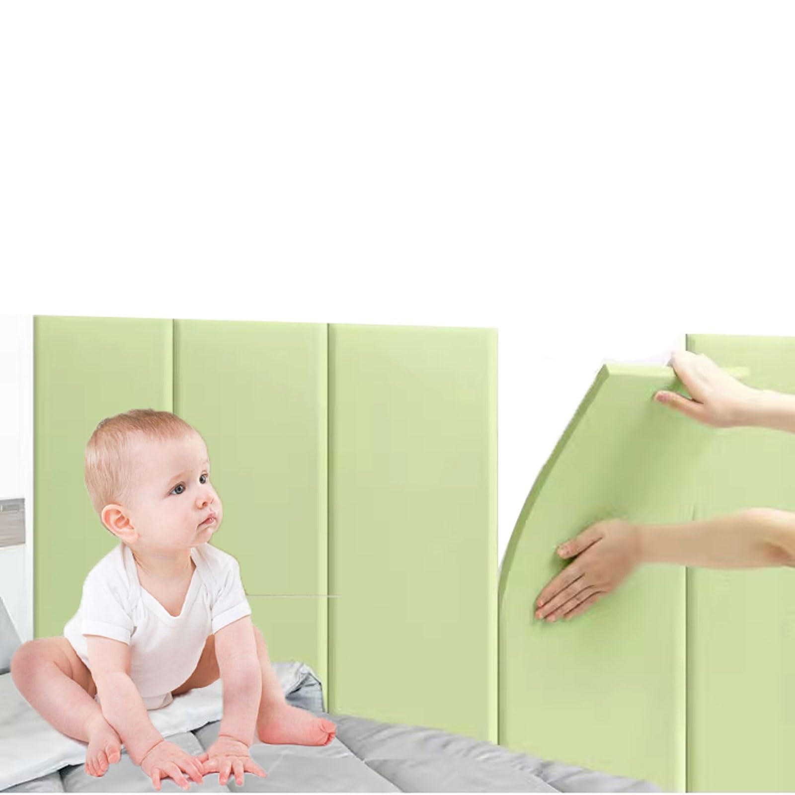 Wandkissen Bett Kopfteil Wandpolster für Kinderzimmer, 30x60cm, Plüsch mit Hoher Dichte, 5PCS Anti-Kollision Wandpaneel gepolstert Polsterpaneel Wand, Selbstklebend (Farbe : Green)