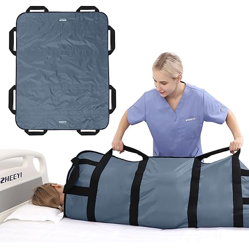 Multipurpose 48" x 40" Positioning Bed Pad with Reinforced Handles - Reusable & Washable Patient Sheet for Turning, Lifting & Repositioning - Double-Sided Nylon Fabric, Gray