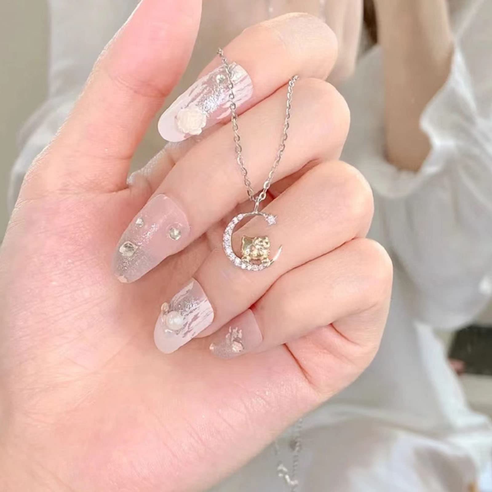 Diamante Gatto Collana In Argento Sterling Carino Zirconia Cubica