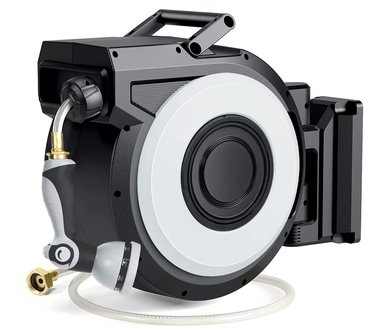 Tuyeho Retractable Garden Hose Reel 100FT, Wall Mount Heavy Duty Water