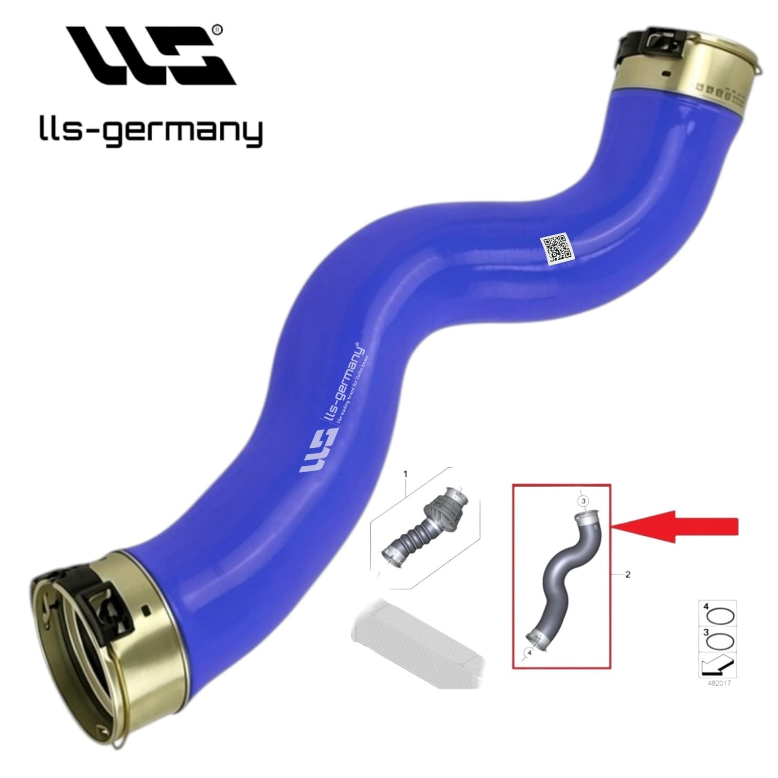 LLS-GERMANY Ladeluftschlauch verstärkt kompatibel mit BMW 5er (G30, F90), 5er Touring (G31), 520d, 520d xDrive, 525d, 2.0 Diesel, 163 190 211 231 PS, OEM: 11618572859