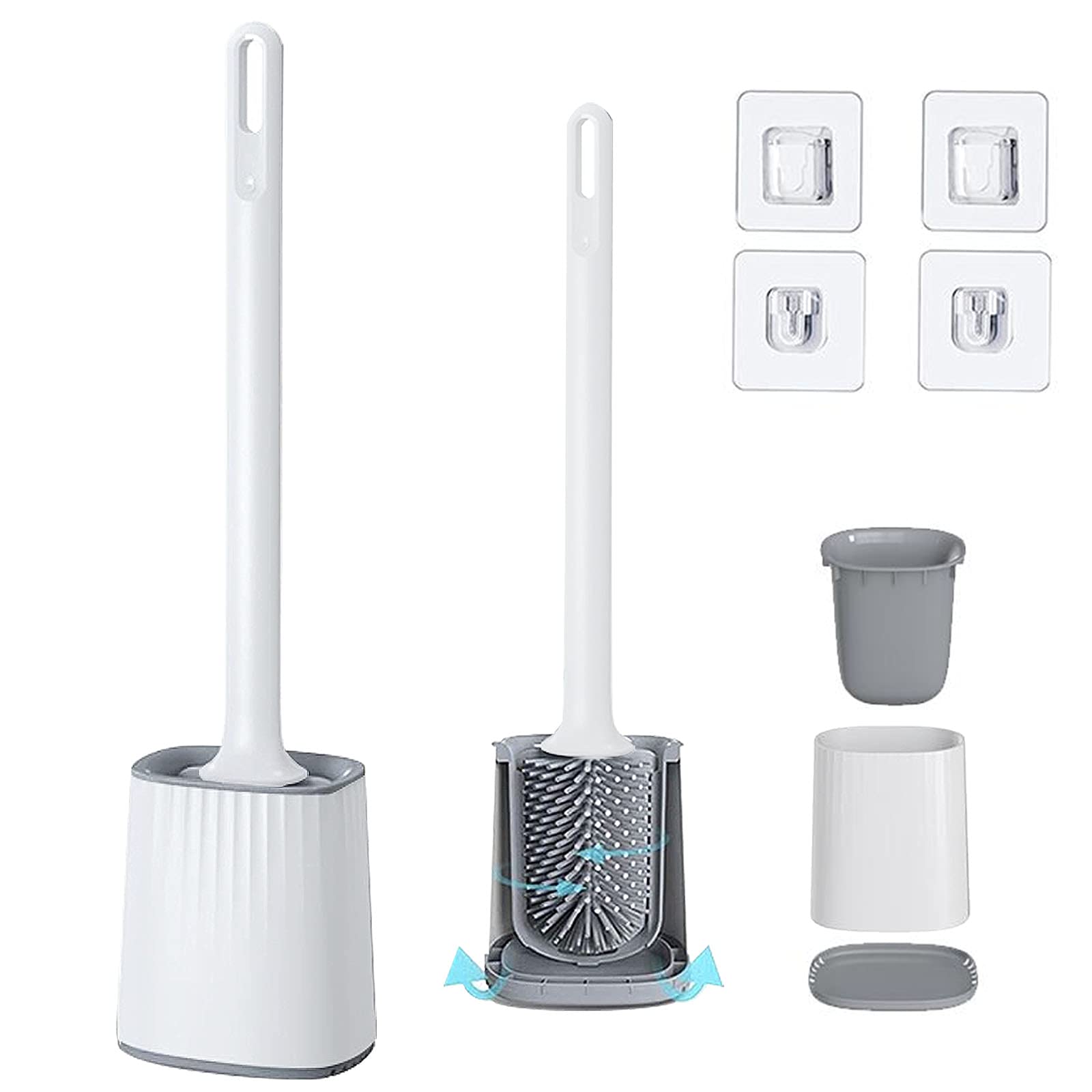 Tecprod White Toilet Brush With Holder, Silicone Toilet Brushes Wall-Mounted Multifunction Toilet Cleaner Brush With No-Slip Long Plastic Handle And Flexible Bristles For Bathroom Toilet (White)
