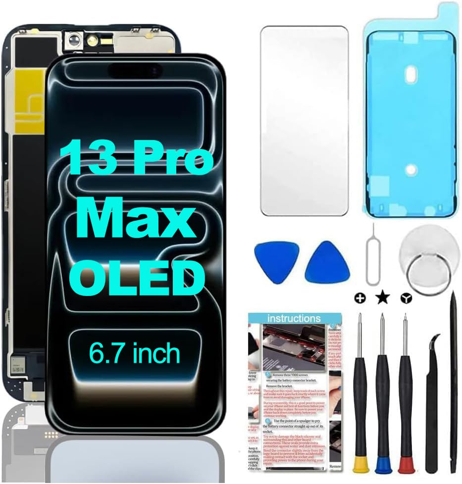 Soft OLED Screen Replacement for iPhone 13 Pro Max 6.7 inch [NOT LCD], 3D Touch Screen Display Digitizer Repair Kit Assembly with Repair Tools 6.7" for iPhone 13 Pro Max OLED