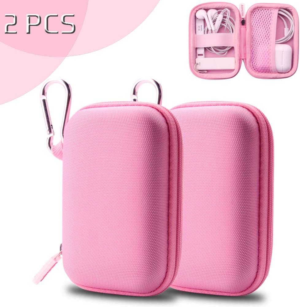 Pink Earbud Case Earphone Carrying Case Headphones Protective Case Mini Storage Carrying Case Travel Pouch with Carabiners - 2 Pack