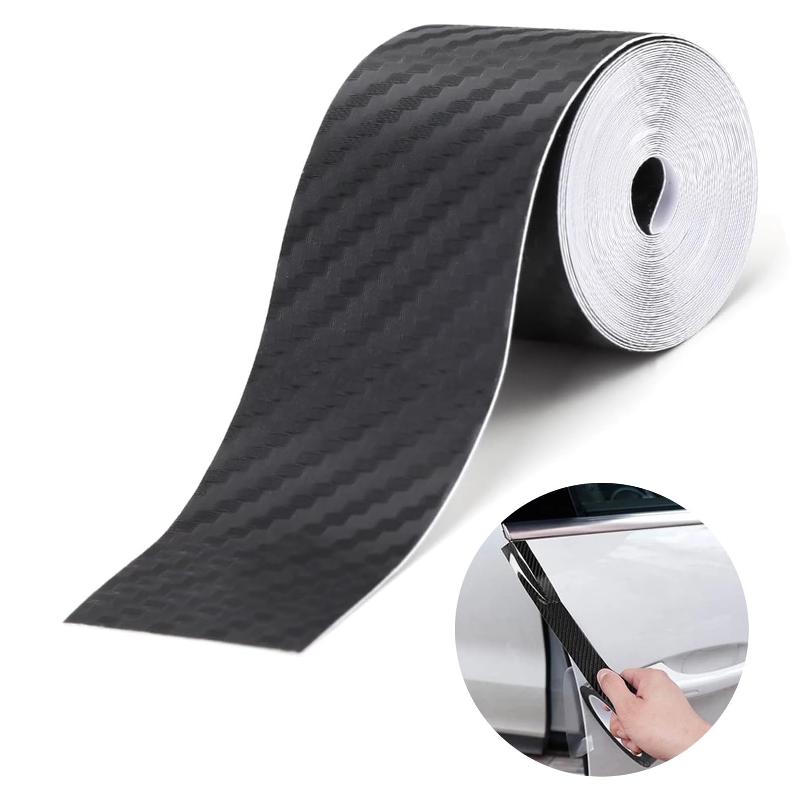 Autocollant Seuil De Porte Voiture - Film Protection Fibre Carbone Noir | Universel | Anti-Rayures | 10cm X 3m | Facile à Poser