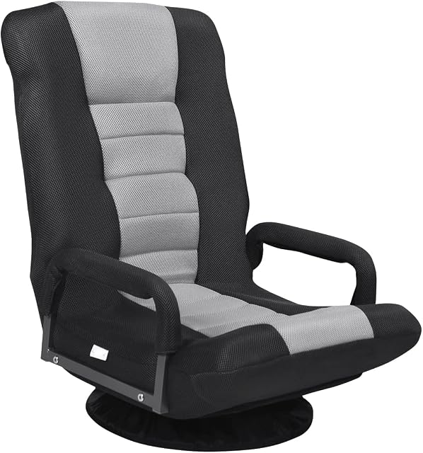 COSTWAY Folding Sofa Chair, 360 Degree Swivel 6-Position Adjustable Lazy High-Back Seat with Handrails, Home Office Living Room Study Furniture Reclining Lounge Chairs (Grey)