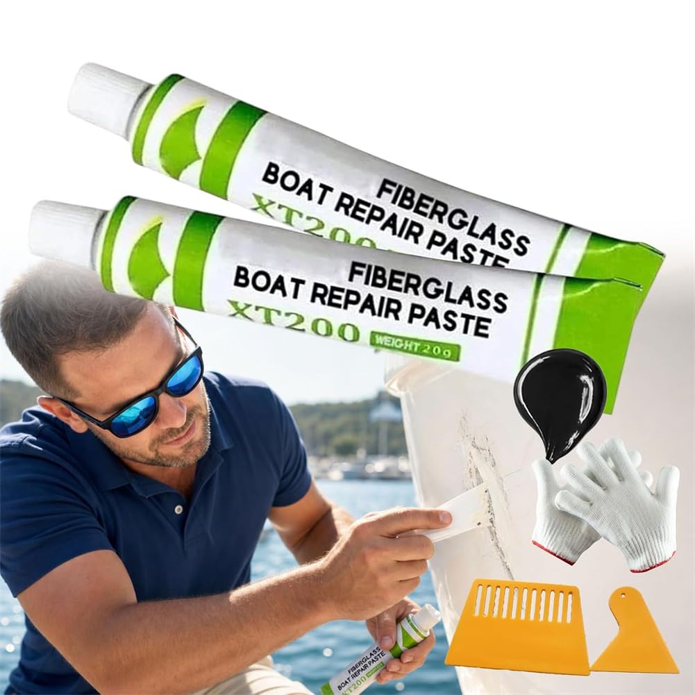 XT200 Universal Repair Paste,2Pcs Fiberglass Boat Repair Paste,Scratch Remover Touch Up Fix Tools,Marine Fiberglass Repair Kit for Boats, Quick Dry Resin,for Scratches,Cracks,Gouges (Black)