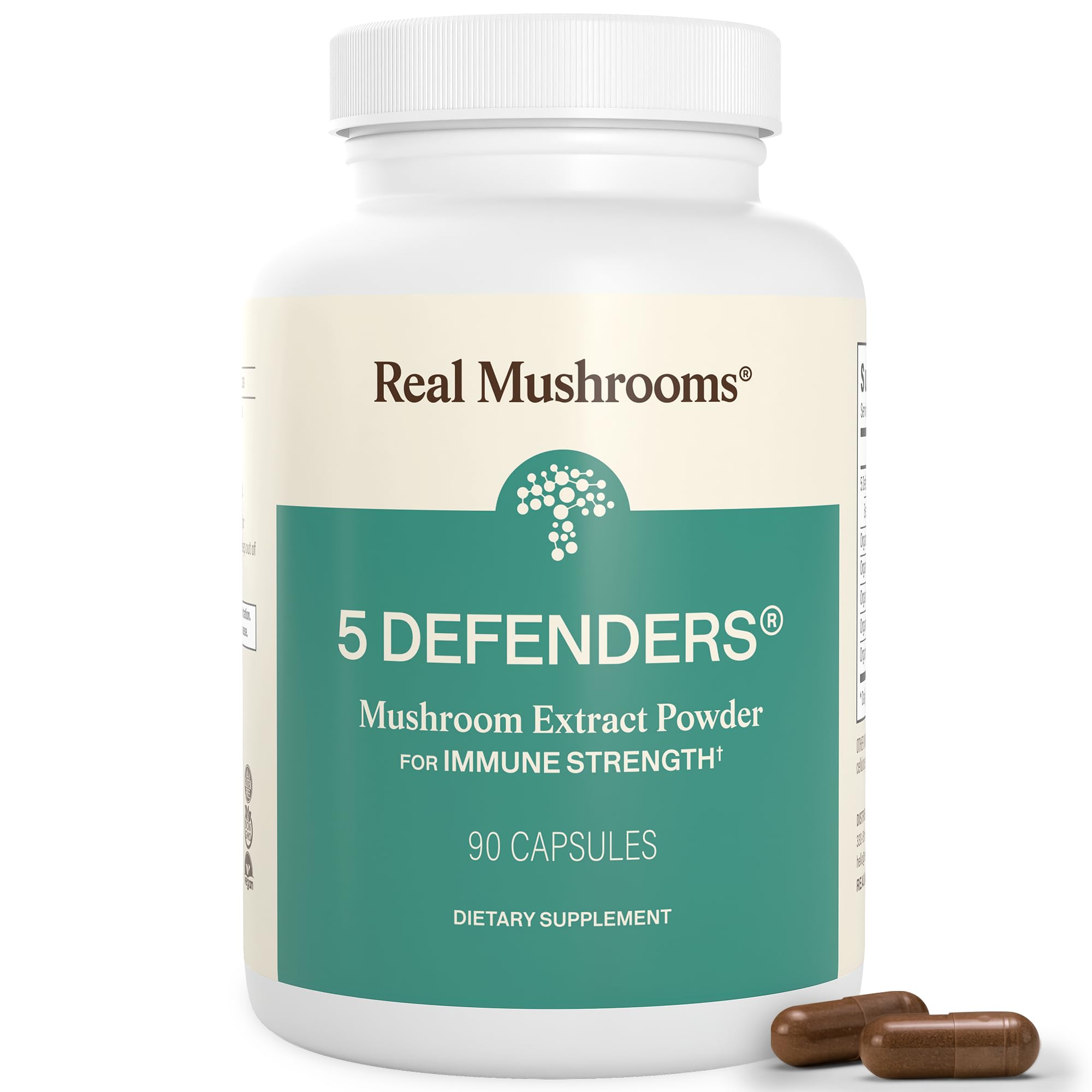 Real Mushrooms 5 Defenders - Adaptogenic Mushrooms Complex with Chaga, Reishi, Turkey Tail, Maitake & Shiitake for Wellness Support - Mushroom Beta Glucan Capsules - 90 Count