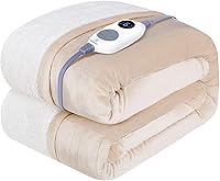 Westinghouse 50x60 Heated Throw Blanket Flannel Sherpa Electric Blanket 6 Heat Levels 2-10 Hr Timer Fast Heat Machine Washable Ivory