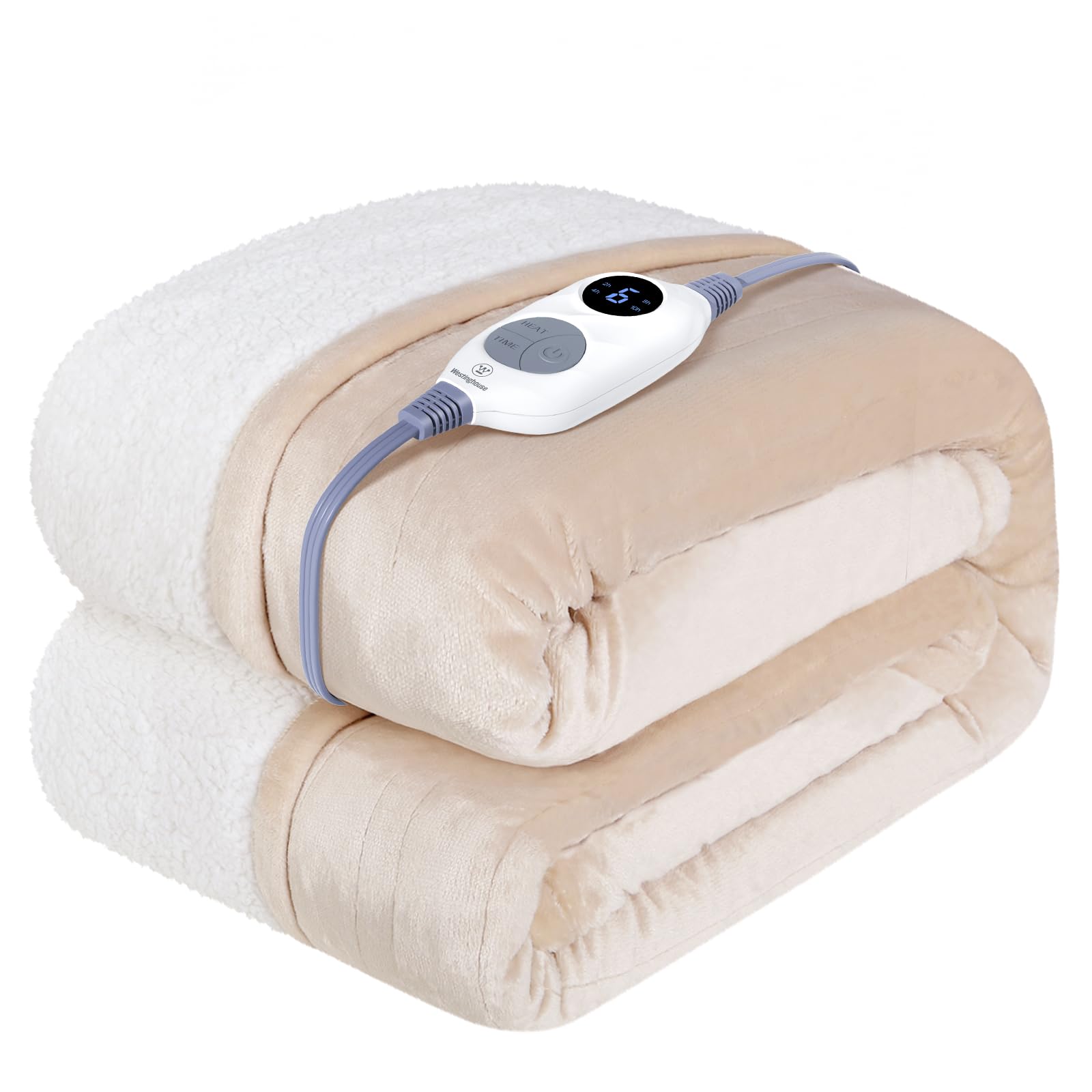 Westinghouse Heated Throw Blanket draped over an armchair in a living room setting.