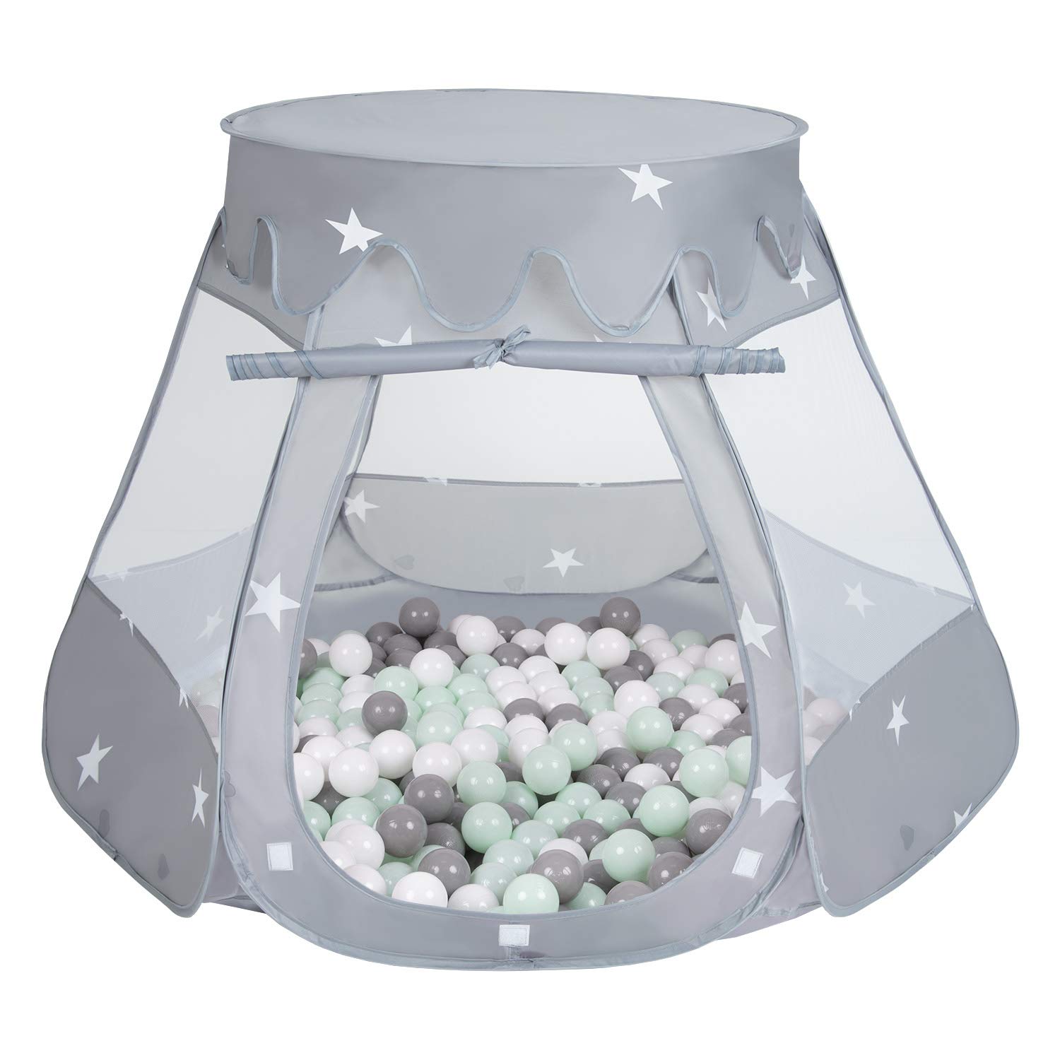 Selonis Play Tent 105X90cm/200 Balls Castle House Pop Up Ballpit Plastic Balls For Kids, Grey:White/Grey/Mint โ image 1
