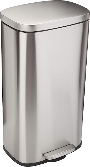Amazon Basics 30L Kitchen Bin with Steel Bar Pedal, Soft-Closing Mechanism for Home and Office Use - Rectangular, Black
