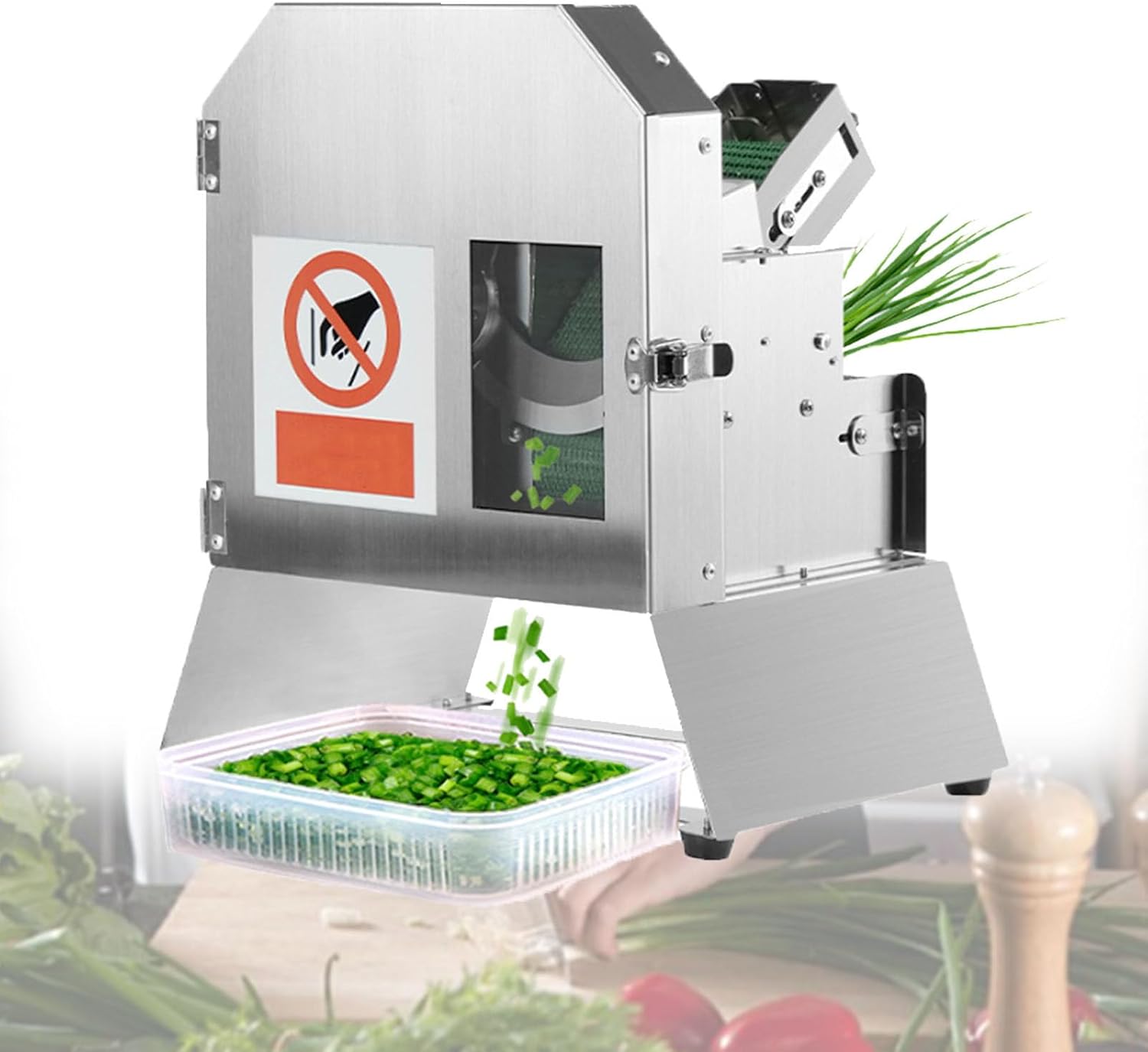 Commercial Vegetable Cutter with Adjustable Thickness, 300W Food Processing Machine for Chopping Herbs, Ginger, and Vegetables