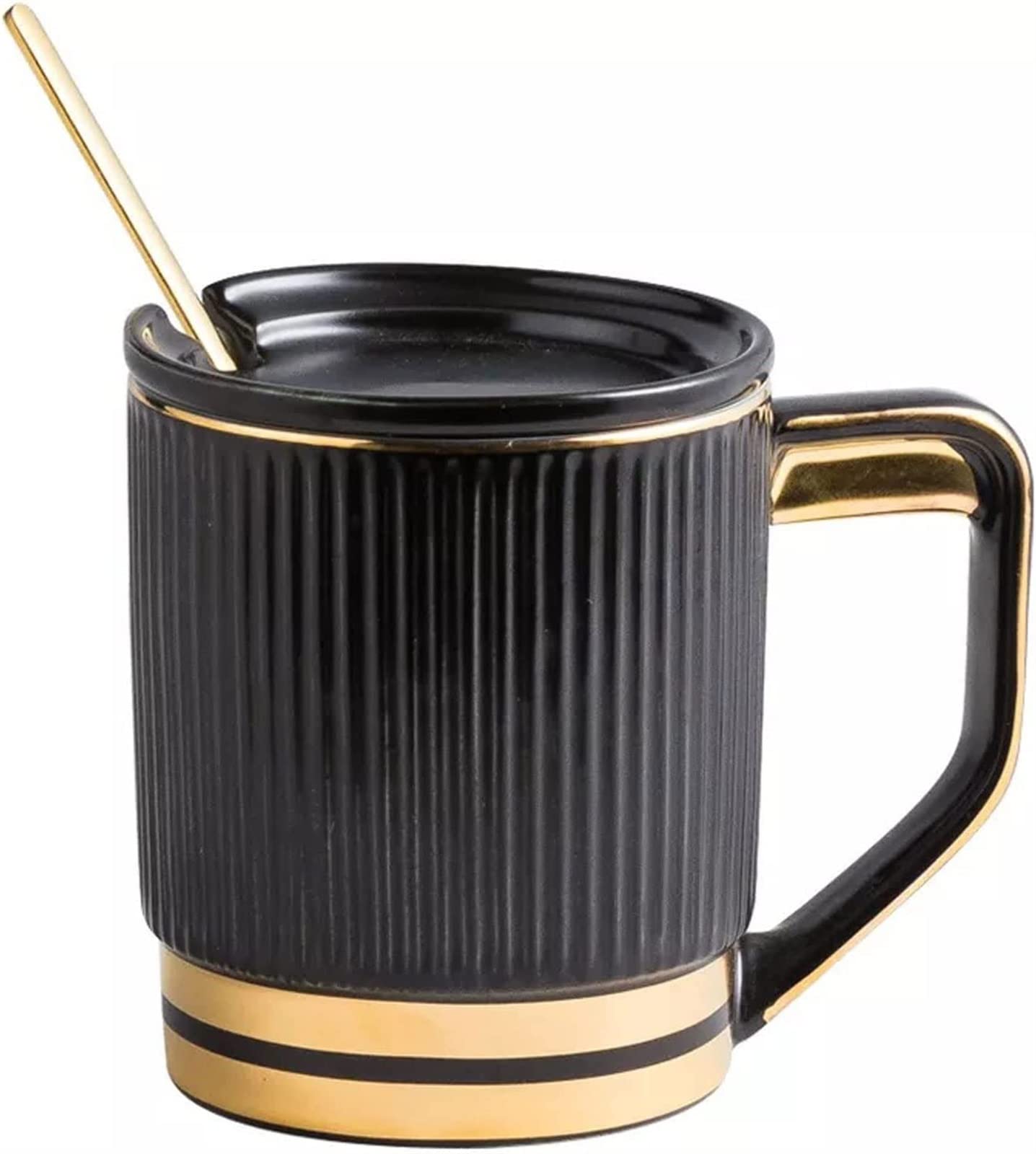 YNIYUJKL Large Coffee Mug Ceramic Mug Condensed Coffee Porcelain Tea Cups And Saucer Sets Cute Tumbler Latte Bone China Mugs With Lids Spoon Cup Housewarming Coffee Cup,Black
