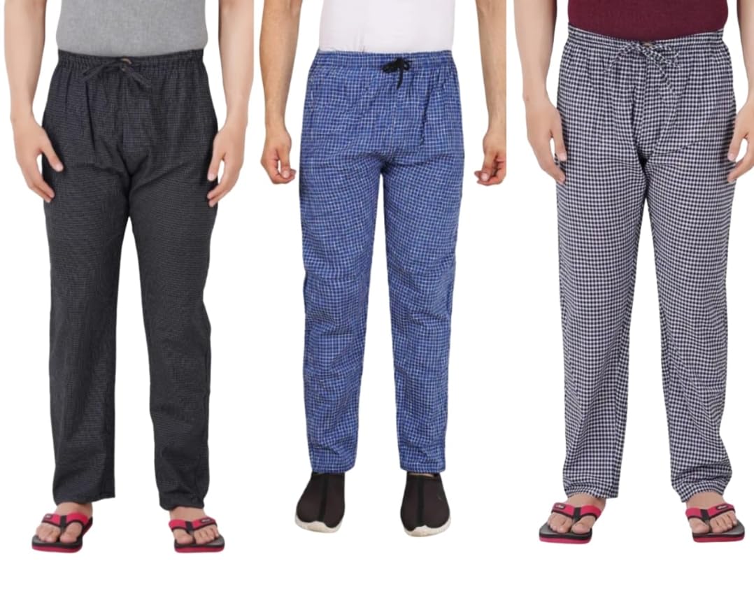 awala fashion Mens Cotton Checkered Pyjama for Night Wear, Relaxation and Sleep (Pack Of 3)-picture-41