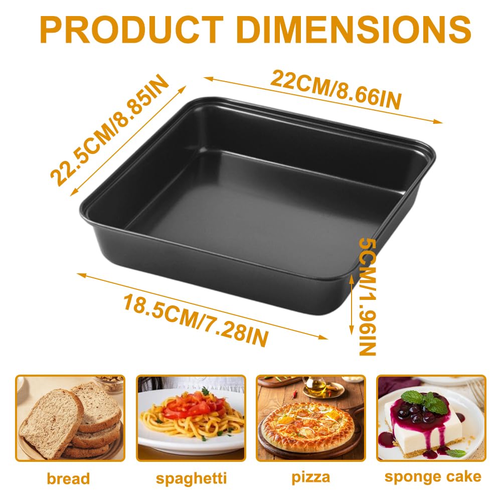 FARYODI Set di 2 teglie quadrate da 22 cm, teglie per brownies con rivestimento antiaderente, teglie quadrate per torte, brownies e lasagne