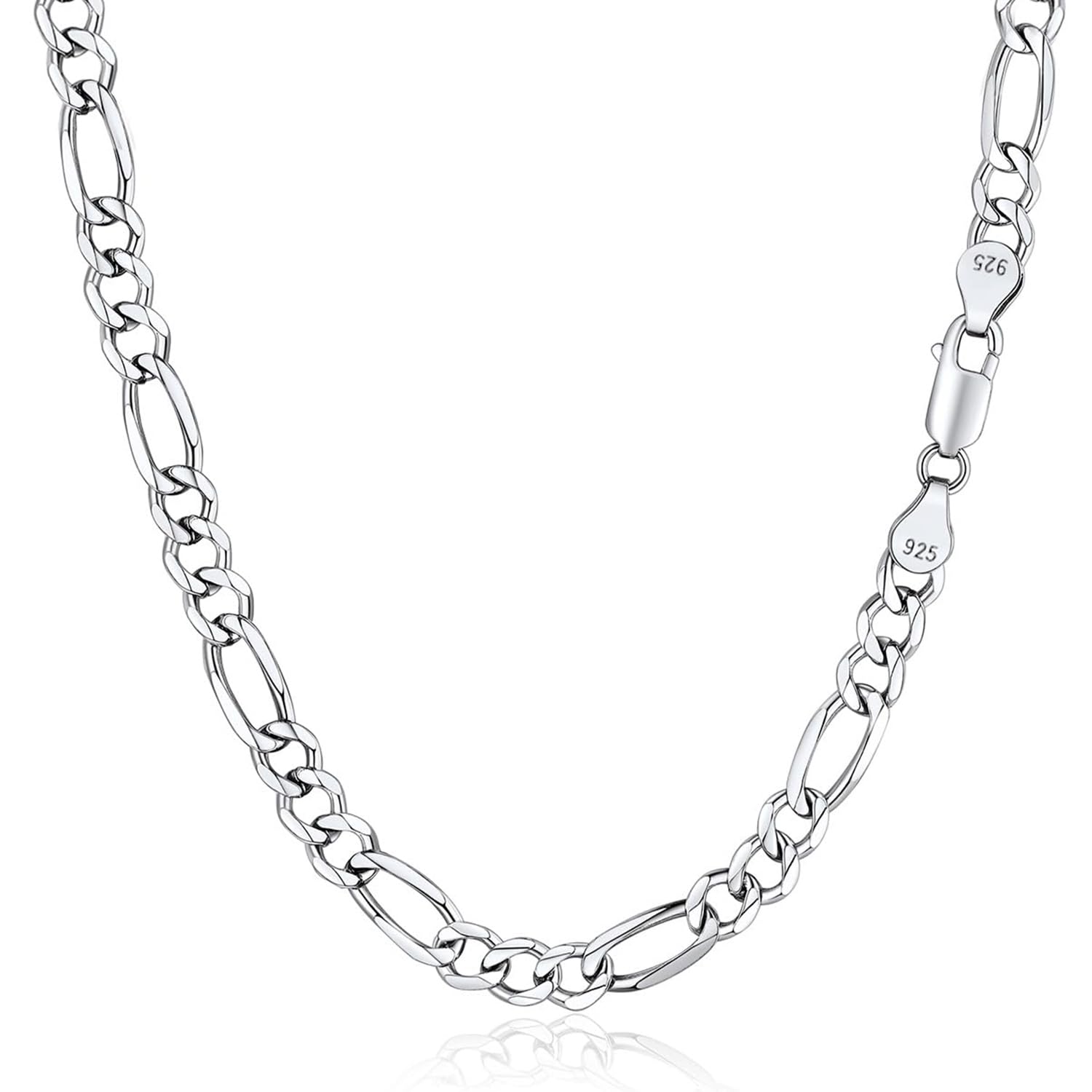 Italian Solid 925 Sterling Silver 5mm Diamond Cut Figaro Chain Necklace for Women Men