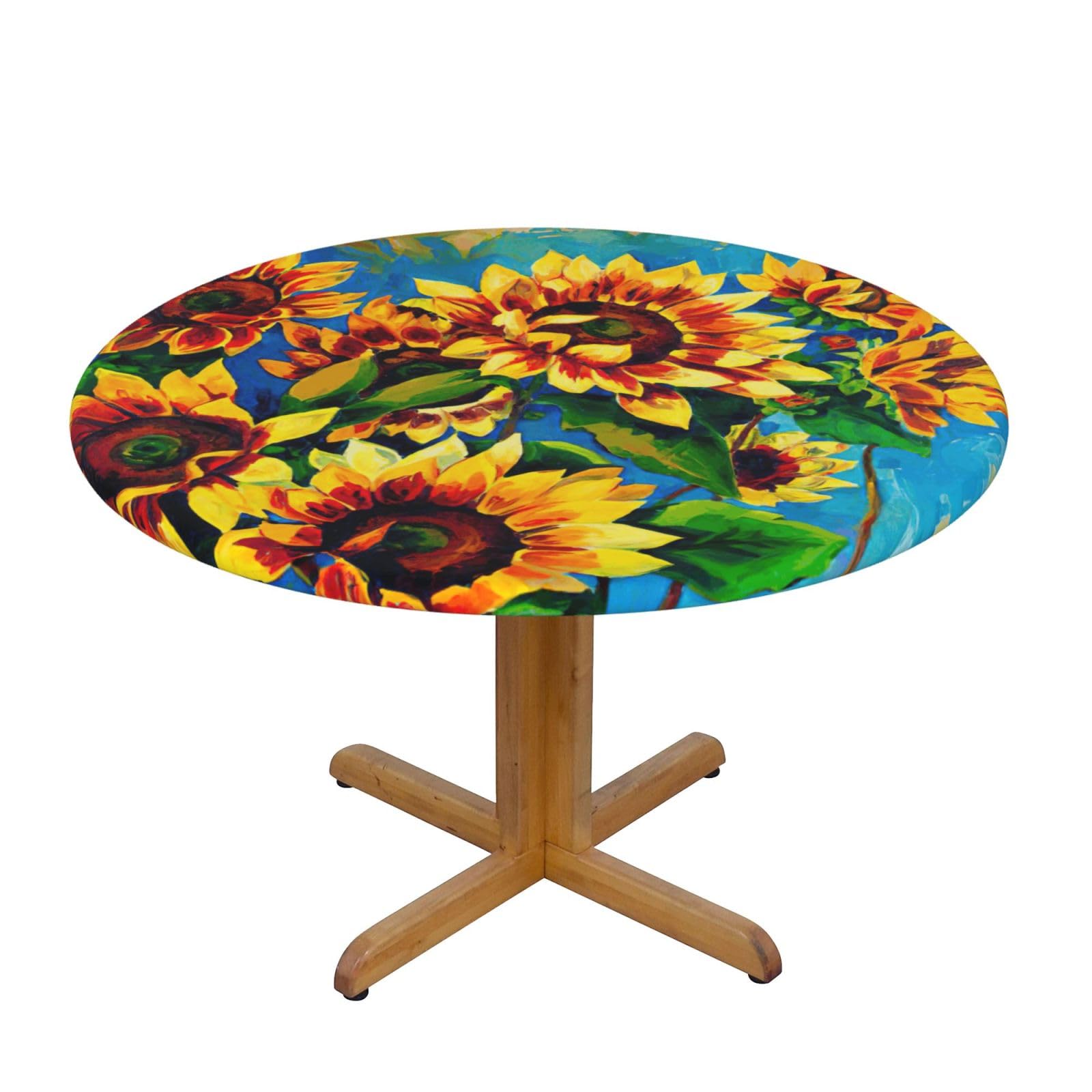 Sunflowers Print Wipe Clean Oval Tablecloth Stain-Resistant Dining Table Accessories Table Protector For Home