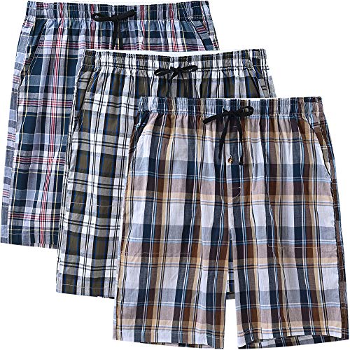 Image of MoFiz Men's Sleepwear Shorts Pajama Bottom Lounge Short Plaid Button Open Fly 3Pack
