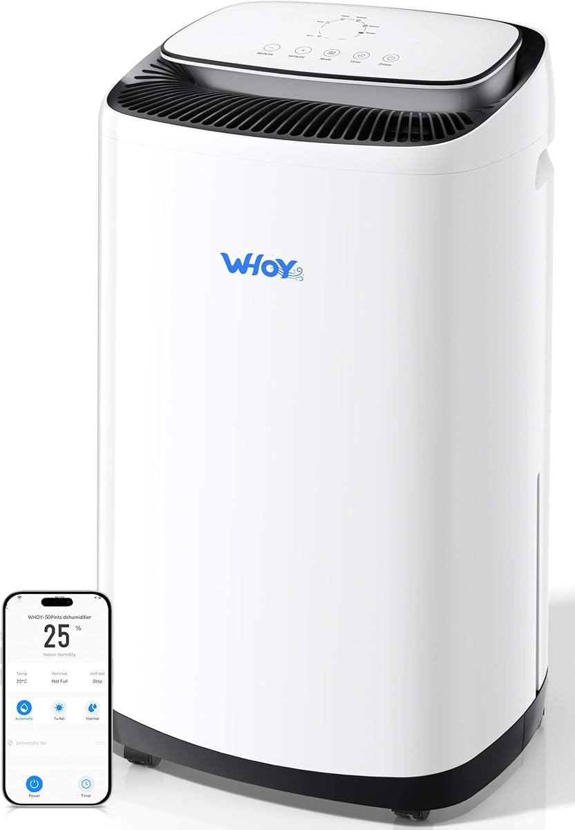 5000 Sq.Ft Dehumidifier for Basements 100 Pints, with 2.15 Gallons Water Tank with darin house and app control, Smart Compressor Quiet operation Ideal for Living room, Bathrooms, Home 50