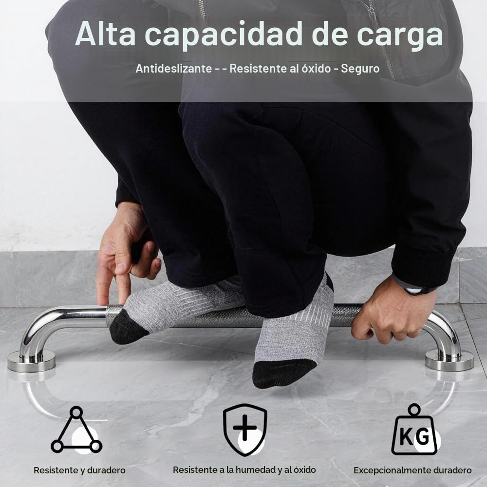 Barra de Agarre Antideslizante 60cm,Agarraderas Baño para Mayores 60cm,Acero Inoxidable Barra ​Asidero Ducha Personas Mayores Barras de Apoyo para Baño Agarrador Ducha
