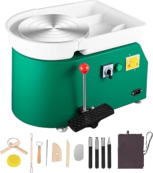 350W Electric Pottery Wheel, 25cm Turntable Clay Machine, 2000RPM Dual Speed Control Hand & Foot Pedal, Detachable Basin for Easy Cleaning, Complete Tool Kit for Adults, Beginners & Kids
