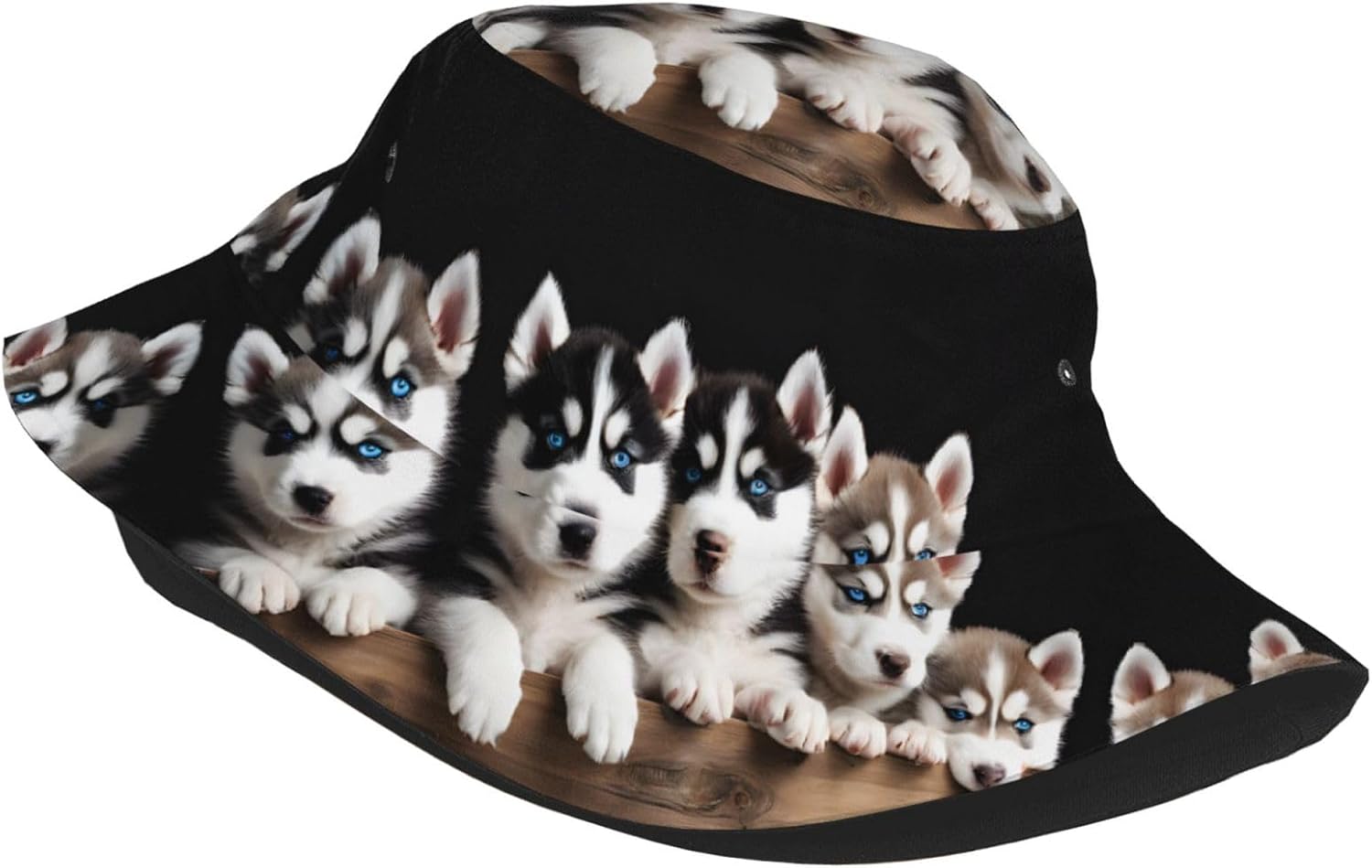 (Husky Puppies Dogs) Adult Sun Protection Bucket Hat Foldable Breathable - All Season Outdoor Gardening Beach Camping Travel Gift Black