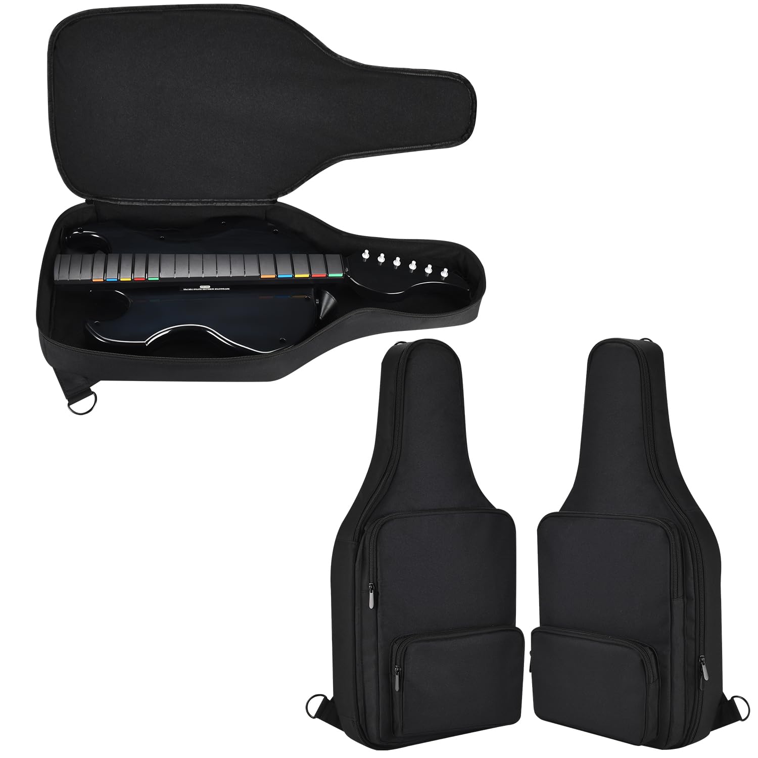Hard Shell Travel Case for Riffmaster Wireless Guitar Controller - Shockproof Protective Storage Bag Fits PlayStation & Xbox, with Adjustable Backpack Straps & Front Pockets, Holds 14” Laptop