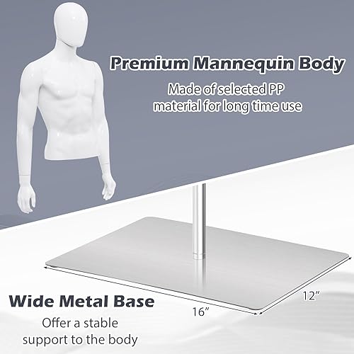 Miniatura 4 de Goplus Torso de maniquí masculino, forma de vestido de PP para hombre con soporte de metal, altura ajustable, componentes flexibles, cuerpo de