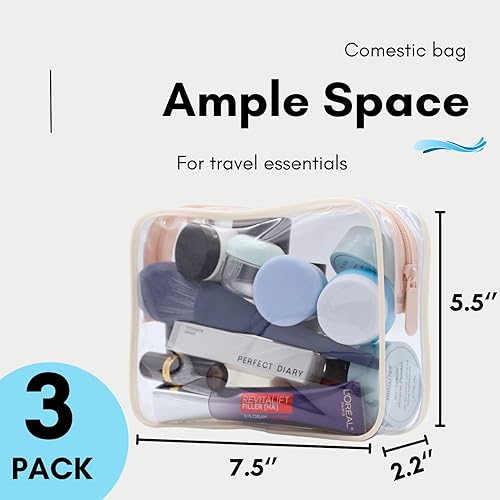 Miniatura 8 de Rocanza Bolsas de aseo aprobadas por la TSA  3 paquetes de bolsas de maquillaje transparentes tamaño cuarto de galón, bolsa de viaje transparente