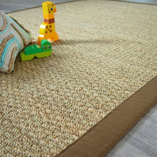 Decoweb Tapis Jonc de mer - Varana Panama - Ganse Coton Brun - 200 x 290 cm