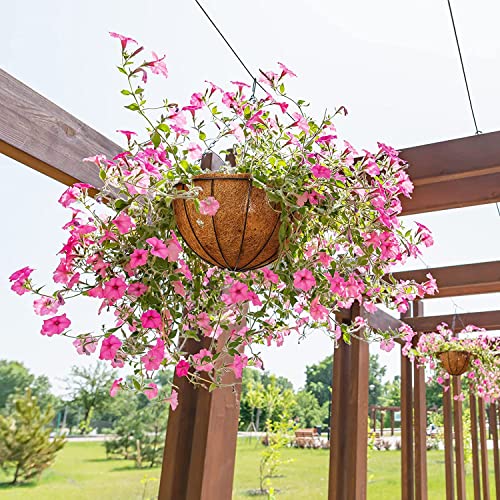 8 Pack Hanging Planters 12 Inch Metal Flower Pots Basket Holder with Coconut Coir Liners Metal Round Wire Plant Holder with Chain Porch Decor for Indoor Outdoor Patio Porch Garden Decoration