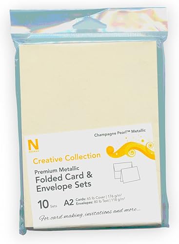 Neenah Juego de tarjetas y sobres plegables metálicos Champagne Pearl (paquete de 10)