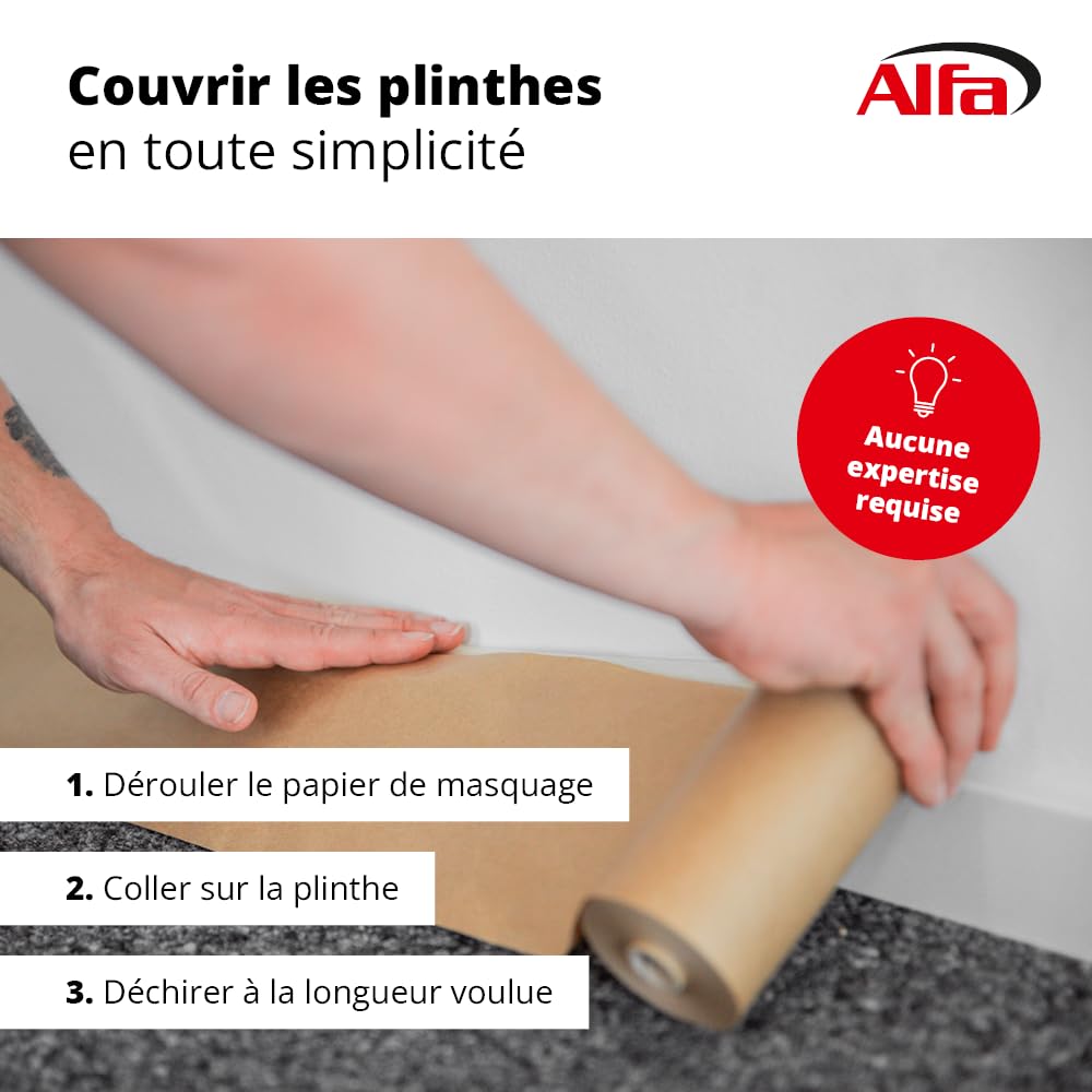 Alfa Papier de masquage adhésif – Ruban crêpe 300 mm x 25 m – 10 pièces | Protection en papier kraft recyclé 35g/m2, bords nets, résistant à 60 °C, se déchire à la main, idéal plinthes et fenêtres.