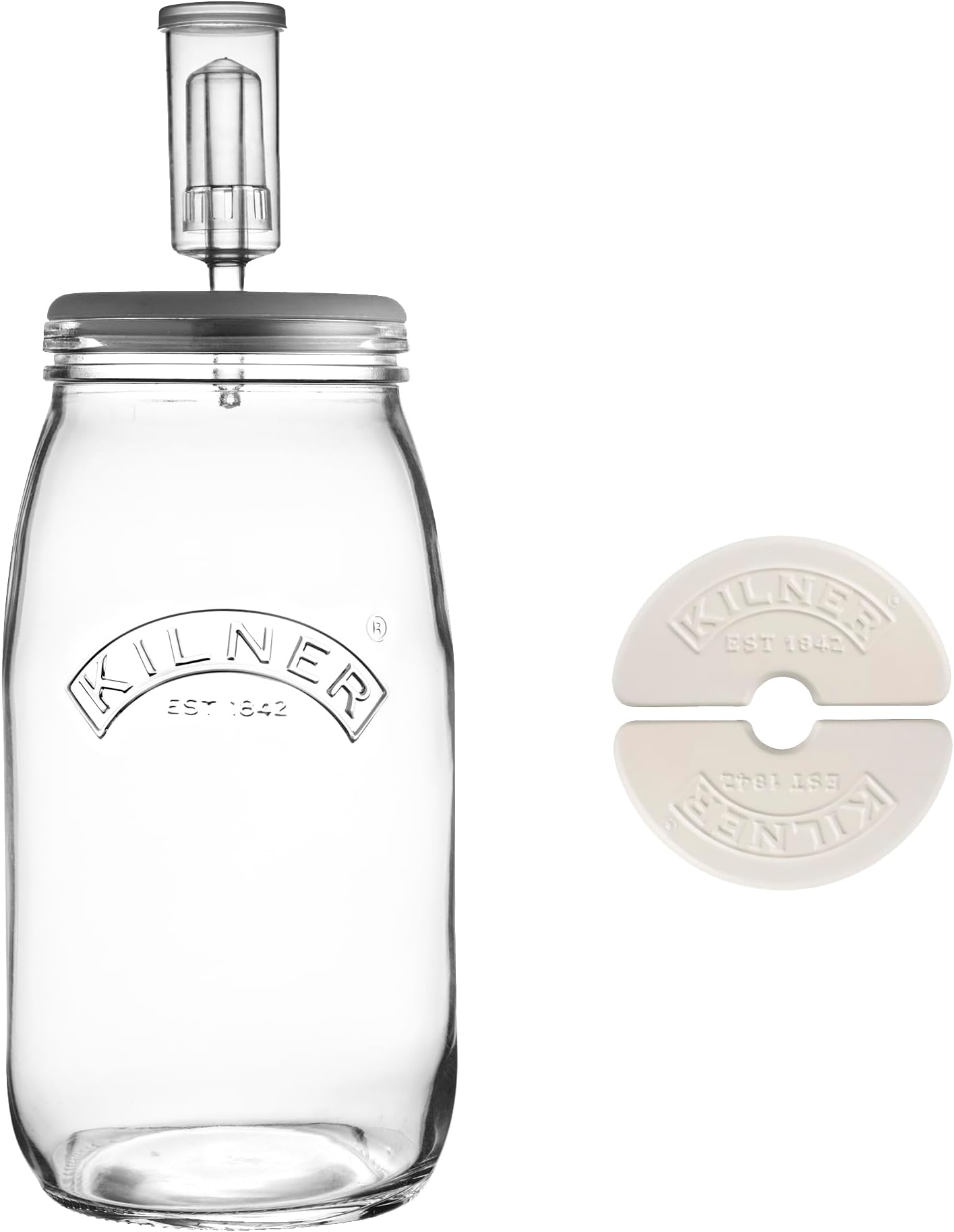 Kilner 3 Litre Fermentation Set Airtight Glass Jar with Silicone Lid, Air Lock, Ceramic Weights & Recipe, Booklet Ideal for Sauerkraut, Kimchi & Pickles