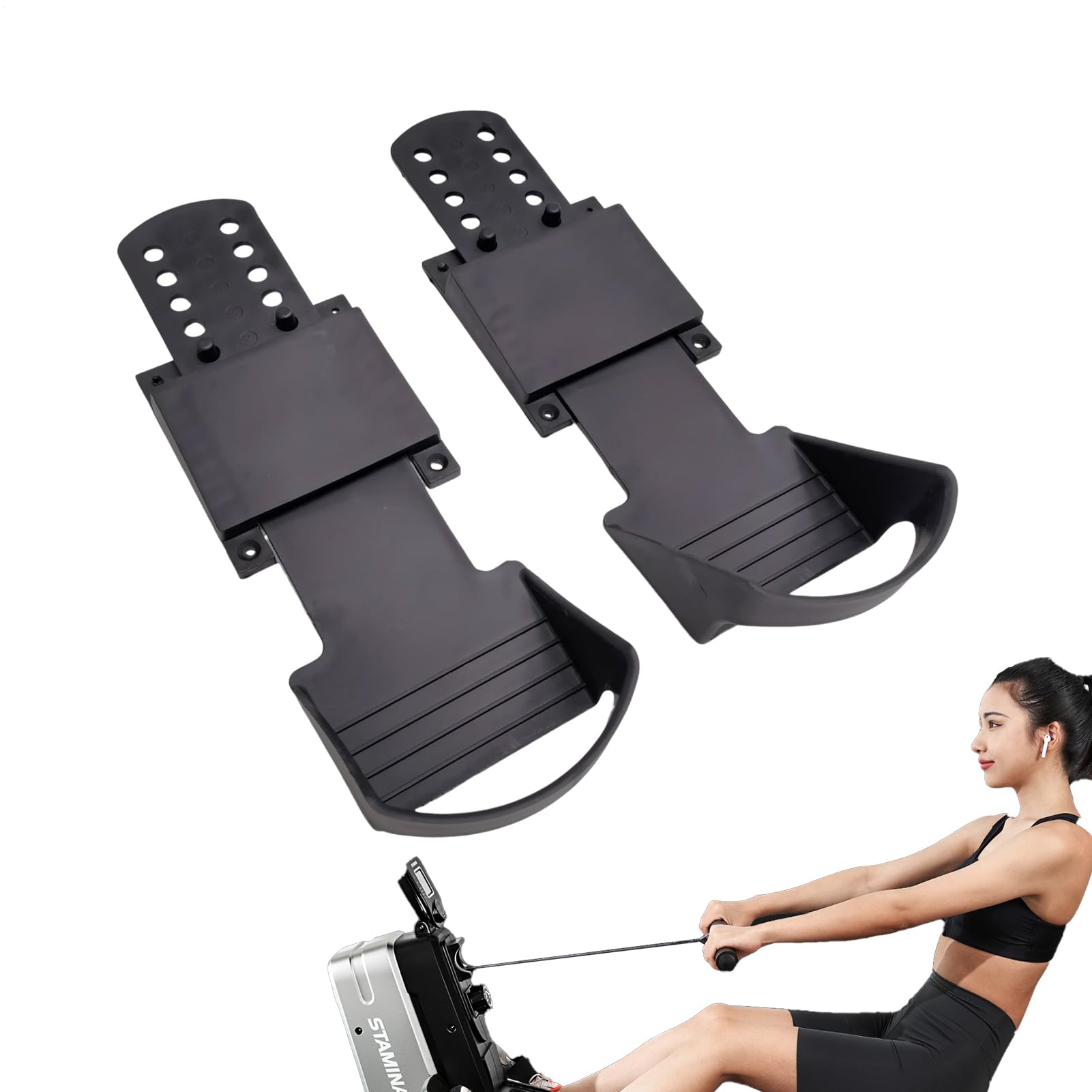 Rudergerät Pedale - 31.8 cm Fitness Pedal | ABS Trainingszubehör - Rutschfest Breite Anpassungsfähigkeit Ersatzteile Stabile Cardio Kraft Übung Home Gym Equipment Einfache Lagerung Paar