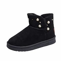 Womens Wide Width Winter Booties with Studded Decor - Easy Slip-On Design Flat Heel Comfort Roomy Toe Box