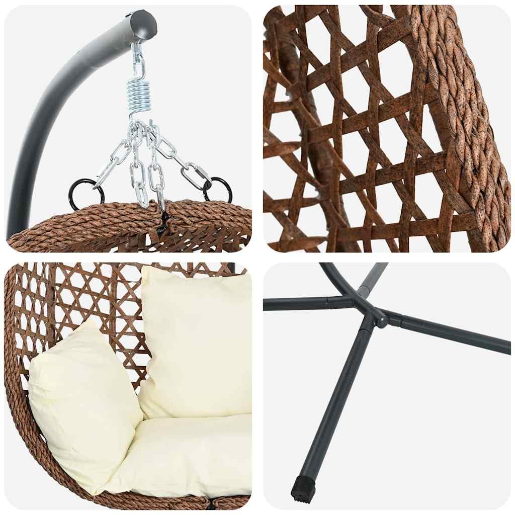 Fauteuil suspendu avec support, crème clair, chaise suspendue pliable en polyrotin, fauteuil flottant ergonomique pour jardin, terrasse et salon, 104 x 100 x 191 cm
