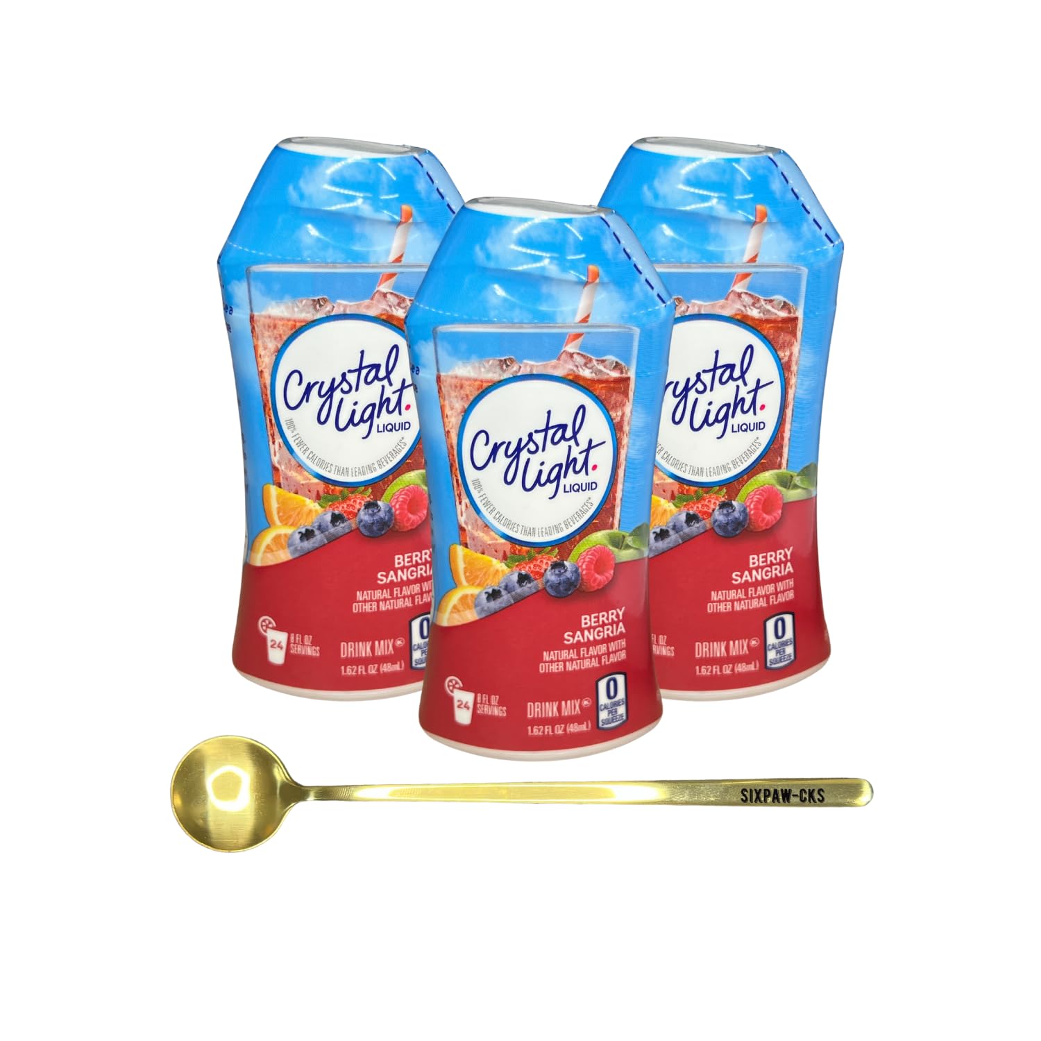 Crystal Light Sugar-Free Berry Sangria Zero Calories Liquid Water Enhancer 3 Pack (1.62 fl oz) Bundled 1 SIXPAW-CKS Stirring Spoon