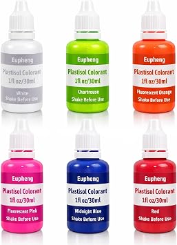 Eupheng Plastisol Colorant Set for Making Soft Plastic Fishing Lures, 6 Colors