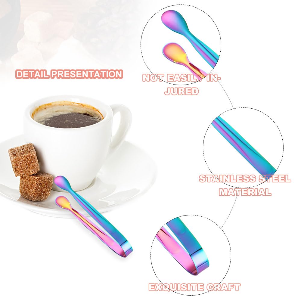 10 Stück Zuckerzange Eiszange Set,Edelstahl Zuckerzange Candybar Bunte Eiswürfelzange Klein Mini Servierzange für Party Kaffee Bar Küche (Bunte)