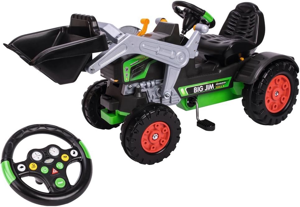BIG - Jim Turbo - Trettraktor mit Soundlenkrad, inklusive BIG-Tractor-Sound-Wheel, Schaufel bis zu 3 kg belastbar, Traktor für Kinder ab 3 Jahren