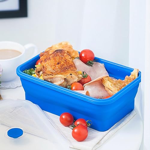 Miniatura 7 de FUSMYE Juego de 2 recipientes de silicona plegables grandes para almacenamiento de alimentos con tapas, caja de comida de 60.2 onzas + 82.8 onzas