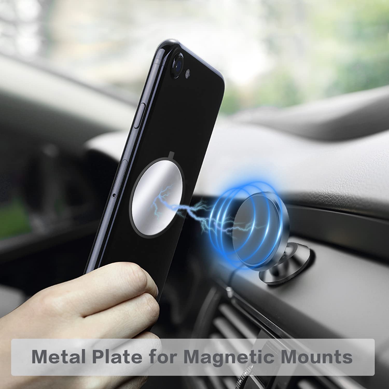 Piastra metallica, Placche metalliche adesive per porta cellulare da auto magnetico, WONLIVE Piastra metallo universale con adesivo per calamita per cellulare auto, 6 Rotondi e 4 Rettangolari, Argento